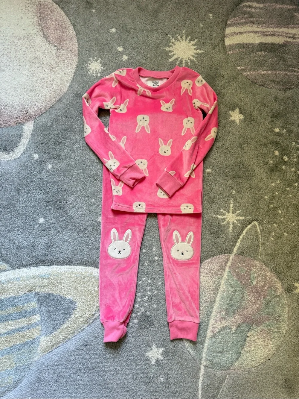 Carter's Bright Pink Bunny Velour Pajama Set